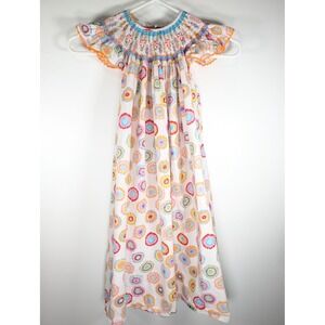 Mom & Me Girls 6X Smocked Floral Medallion Cotton Flutter Sleeve Dress Multi